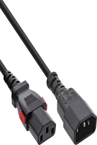 InLine IEC extension cable - C13 lockable to C14 - black - 5m