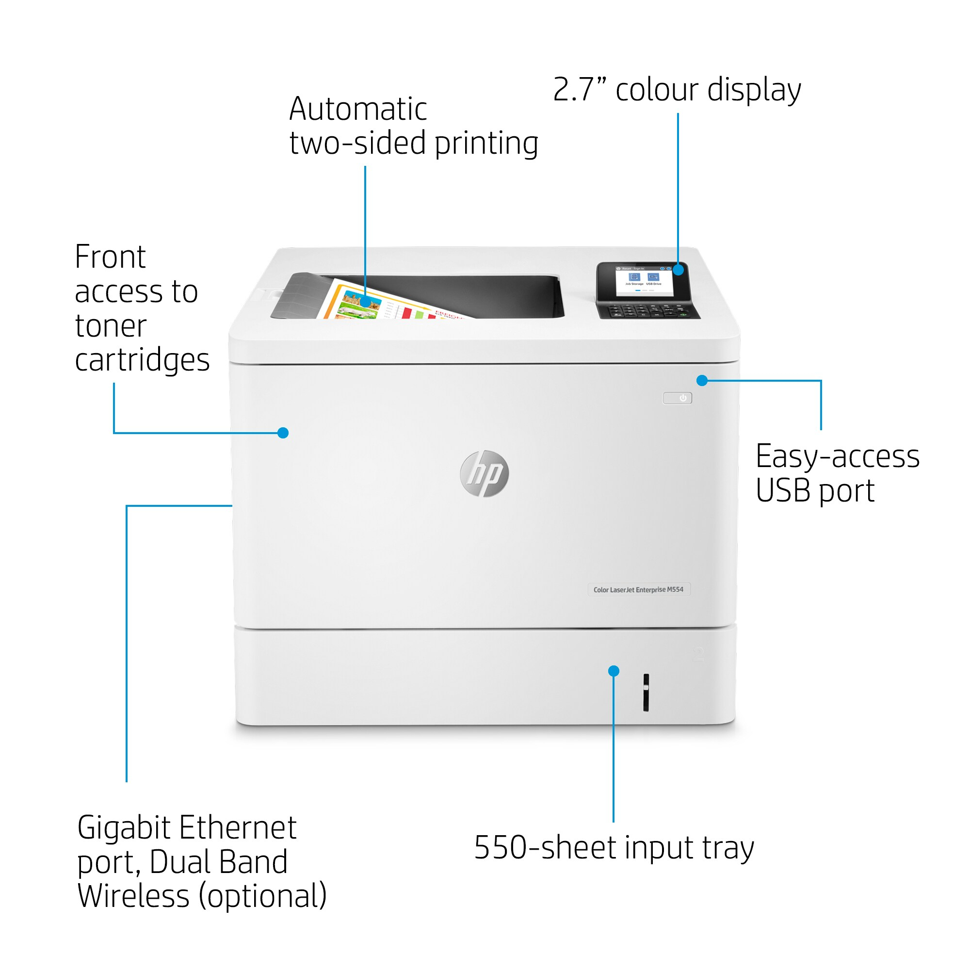 HP Color LaserJet Enterprise M554dn Printer - 7ZU81A