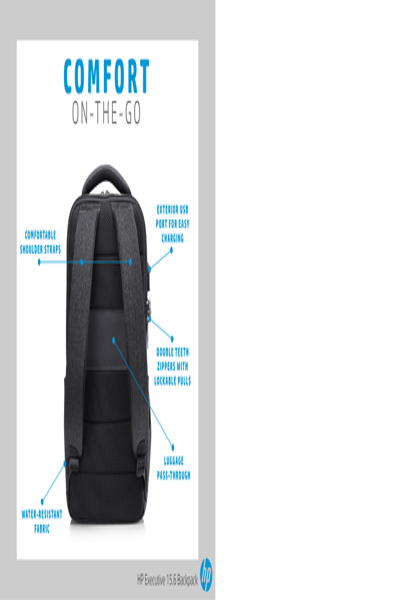 HP Executive 15.6 Backpack: 870g - 6KD07AA