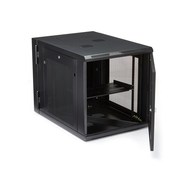 StarTech.com 12HE Wandmontage Server Rack - bis zu 81cm tief - Gehäuse mit Scharnier - Nätverksskåp - Server Schrank - Schrank für Rack-Gehäuse - Wand montierbar - Schwarz - 12U - RK1232WALHM