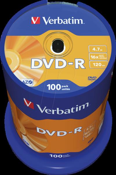 Verbatim 100 x DVD-R - 4.7 GB 16x - 43549#PK1