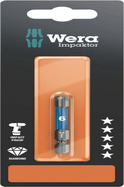 Embout hexagonal Wera 840/4 IMP DC SB SiS 6 mm, acier à outils allié, revêtement diamanté F 6.