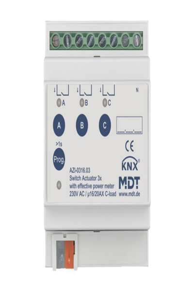 MDT AZI-0316.03 actionneur de commutation 3 voies 4TE REG16/20A 230V AC avec compteur de puissance active