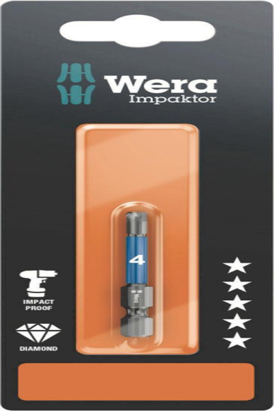 Embout hexagonal Wera 840/4 IMP DC SB SiS 4 mm, acier à outils allié
