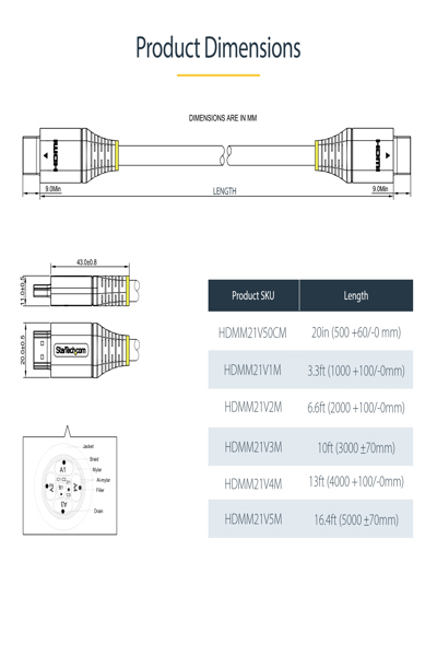 StarTech.com 20in HDMI 2.1 8K Cable - HDMM21V50CM