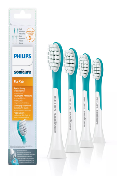 Philips Sonicare For Kids 4-pack Compact size Compact sonic toothbrush heads - 2 pc(s) - Turquoise - Medium - Rubber - HX6034/33