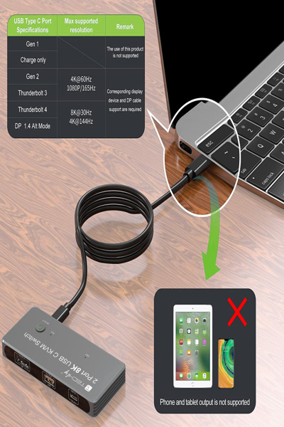 Techly KVM Switch USB-C 2in 1 out - Kvm Switch - USB Typ C - IDATA-KVM-DPC8K