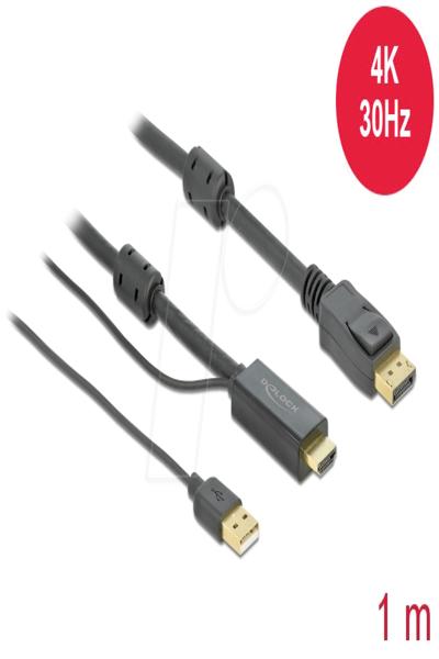 Delock Video-/ljudkabel - HDMI, USB (endast ström) hane till DisplayPort hane - 85963