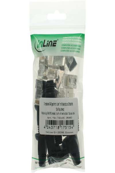 Connecteur à sertir en ligne RJ45 8P8C blindé avec enfileur et protection anti-pliage - noir