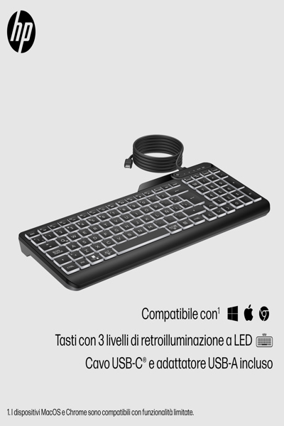 HP 405 Multi-Device Backlit Wired Keyboard: USB-C - 7N7C1AA