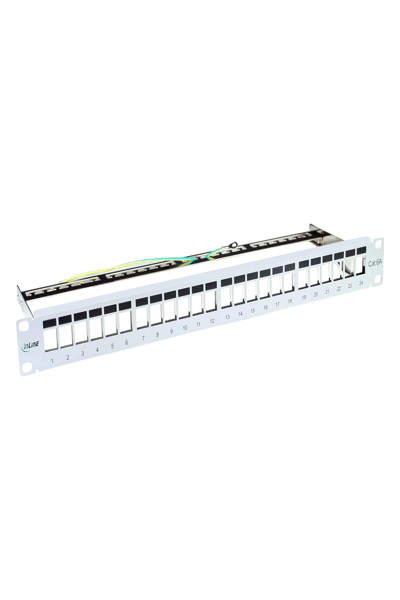 Panneau de brassage vierge en ligne 19" Cat.6A 24 ports 1U gris clair