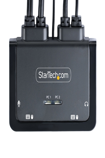 StarTech.com KVM-switch med 2 portar och USB-C-kabel, 4K 60Hz DisplayPort-utgång, kompakt KVM med 1,2 m integrerade USB typ-C/ljudkablar, bussdriven - C2-D46-UC2-CBL-KVM