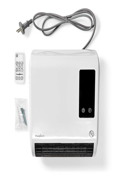 Nedis 2000 W - Adjustable thermostat - 2 Heat Modes - IP22 - Remote control - White - Fan electric space heater - Ceramic - 1.5 m - IP22 - Indoor - Wall