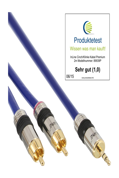 InLine Audio Cable Premium 2x RCA male / 3.5mm male gold plated 2m - 89939P