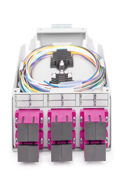 DIGITUS Fiber optic DIN rail box, MM-OM4, assembled, with SC adapter and pigtail - DN-963850-4