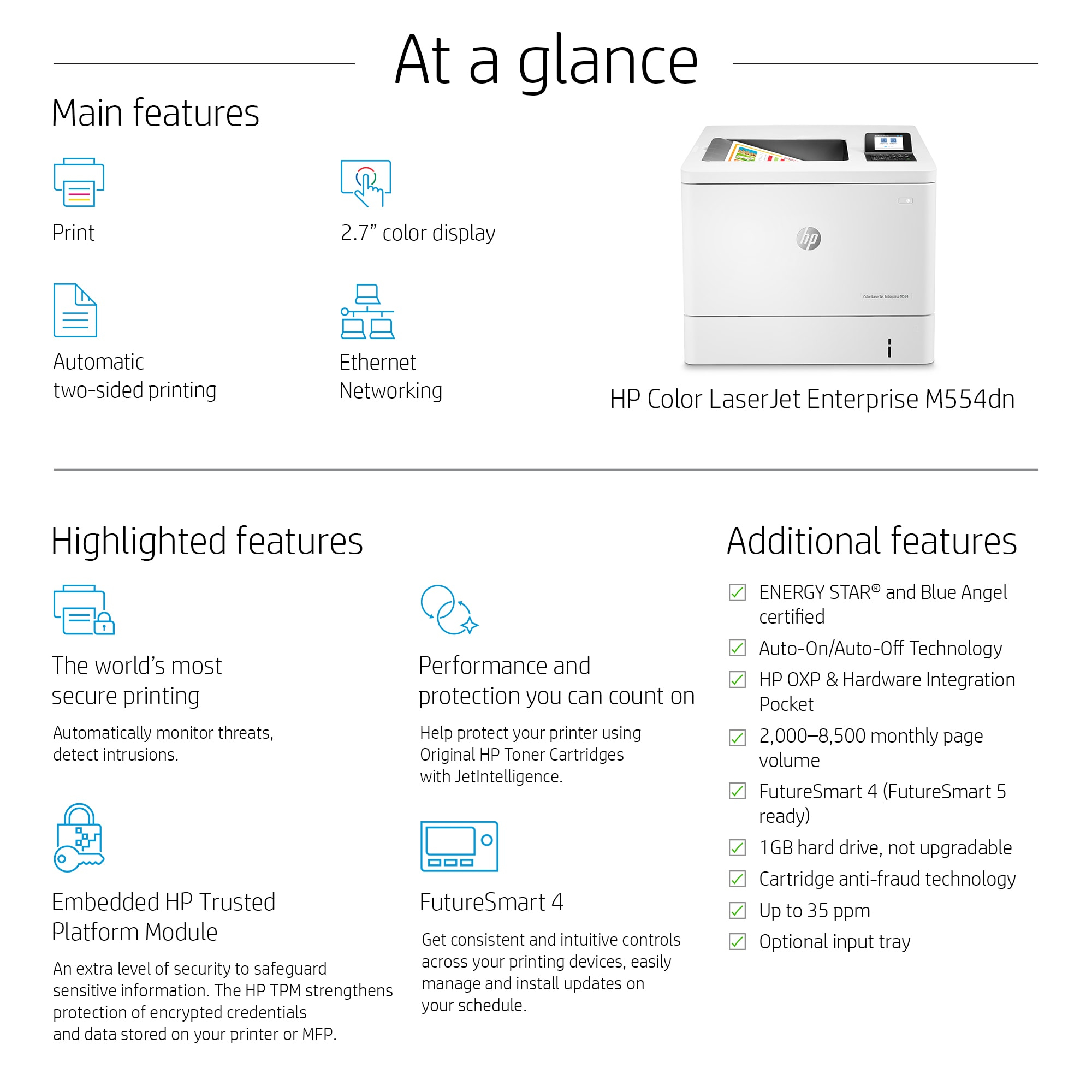 HP Color LaserJet Enterprise M554dn Printer - 7ZU81A