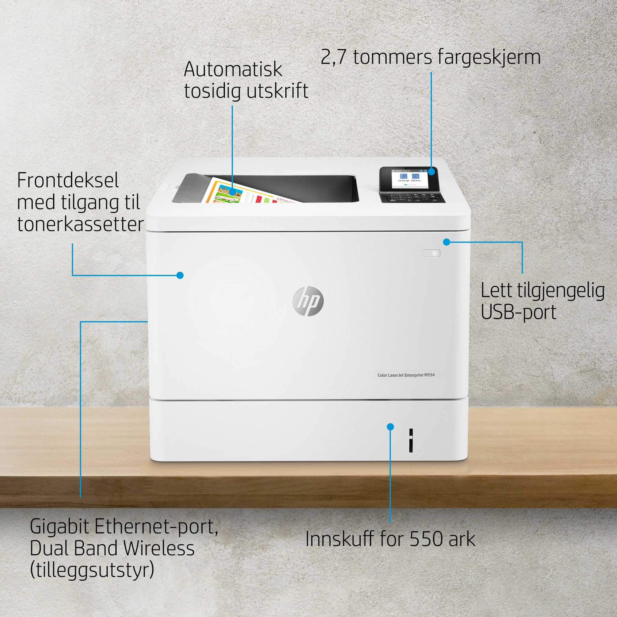 HP Color LaserJet Enterprise M554dn Printer - 7ZU81A