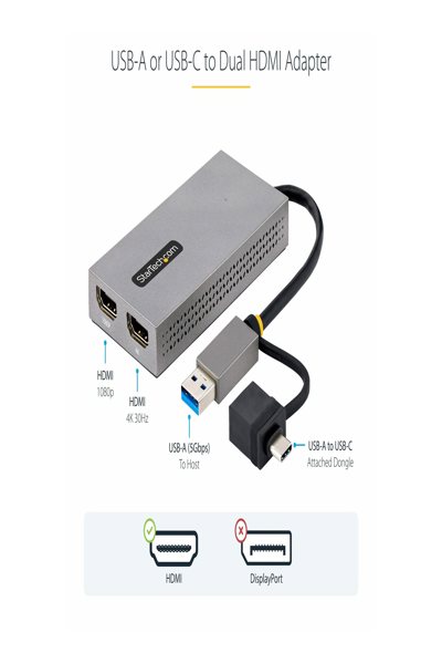StarTech.com USB to Dual HDMI Adapter 4K 1080p - 107B-USB-HDMI