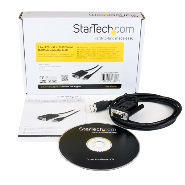 StarTech 1 port USB null modem RS232 adapter cable - USB 2.0 to serial DB9 with FTDI chipset - USB / 9 pin. Female - Serial Adapter - USB 2.0 - RS-232 - ICUSB232FTN