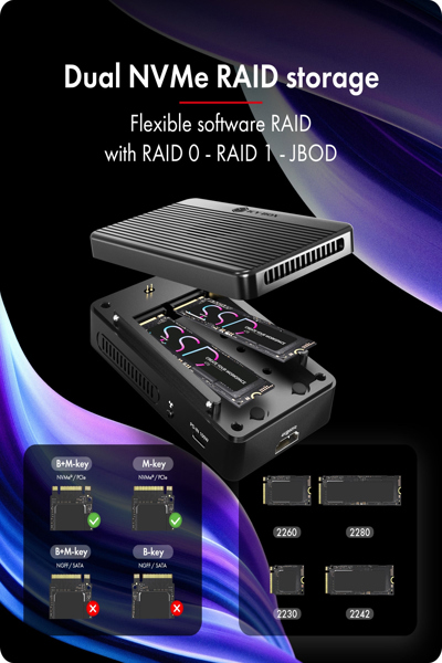 ICY BOX Raid & Docking station Heart Raid 2818 2x M.2 NVMe SSD - IB-RD2818DK-40G
