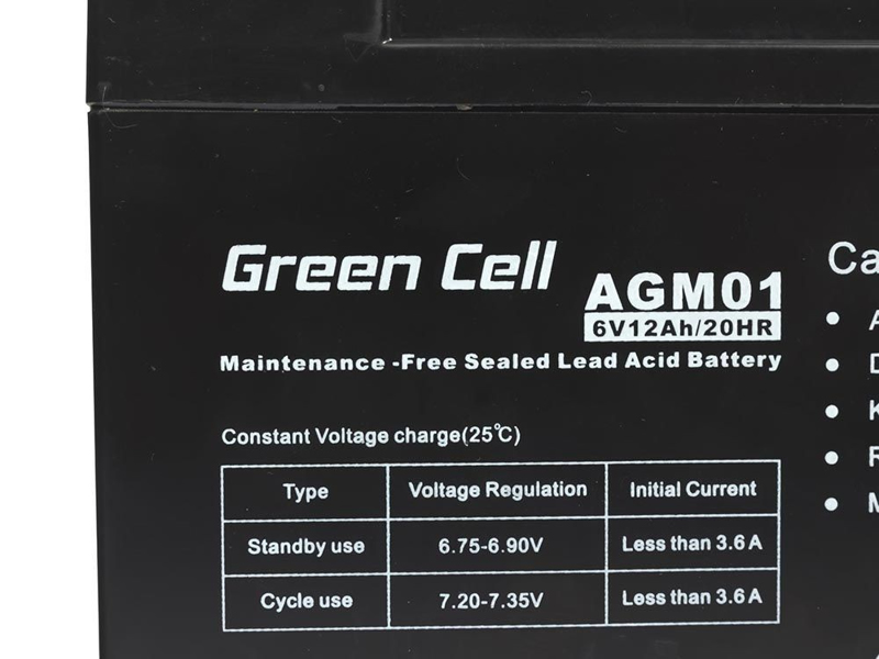 AGM battery 6V 12Ah - Battery - 12,000 mAh sealed lead acid (VRLA) - AGM01