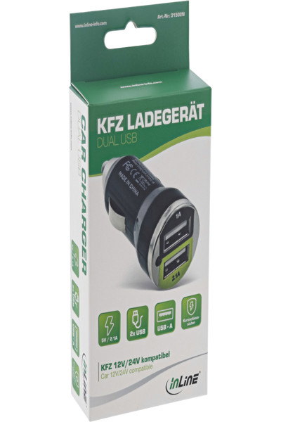 Chargeur de voiture USB InLine + adaptateur secteur 2,1 A