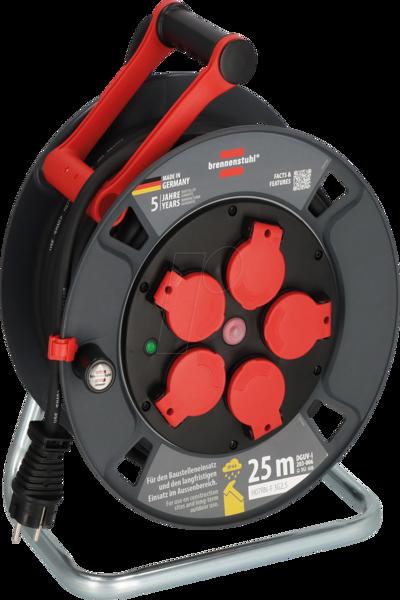 Brennenstuhl 9232250100, Svart, Röd, Plast, 5 AC-uttag, Rak, 25 m, IP44 - 9232250100