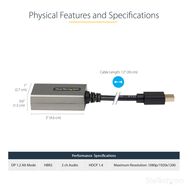 Mini DisplayPort to HDMI adapter - mDP to HDMI adapter dongle - 1080p - Mini DisplayPort 1.2 to HDMI monitor/display - Mini DP to HDM - MDP2HDEC