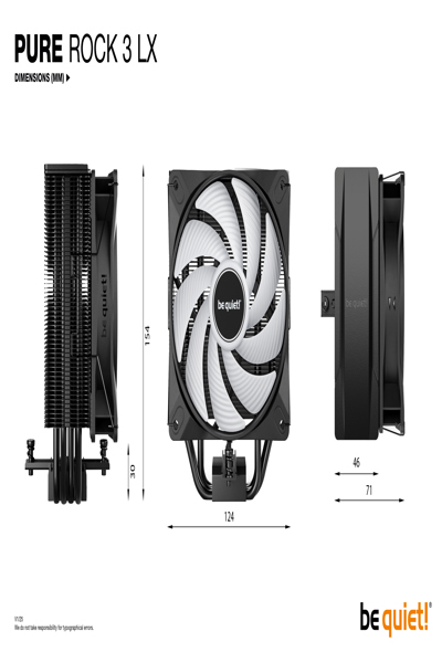 Be Quiet! CPU-kÃƒÂ¼hler Pure Rock 3 LX - Processor cooler - 31.2 dB - BK040