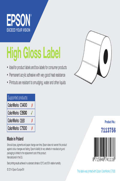 Rouleau d'étiquettes découpées Epson haute brillance 76 mm x 51 mm, 610 étiquettes