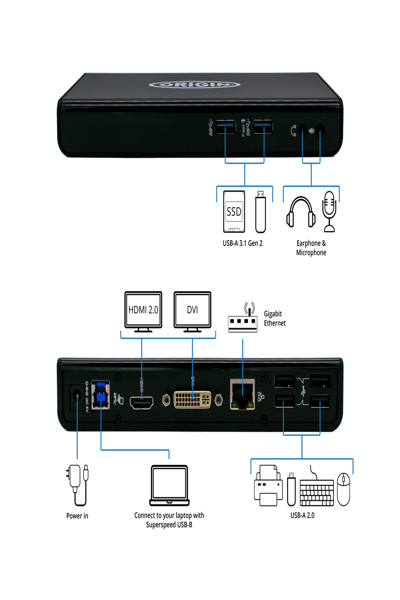 Origin Storage USB 3.0 universal docking station black - K33991WW-OS