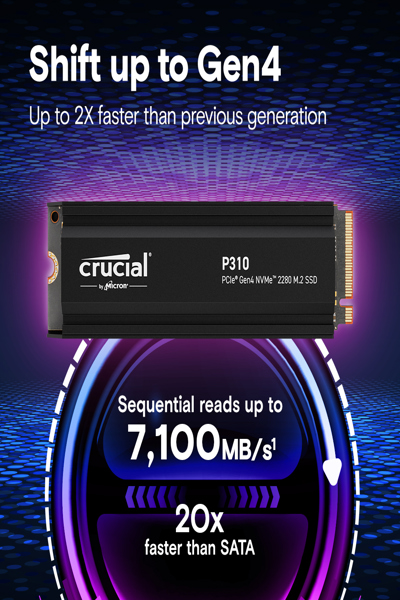 Crucial P310 PCIe G4 2280 NVMe M.2 avec dissipateur thermique
