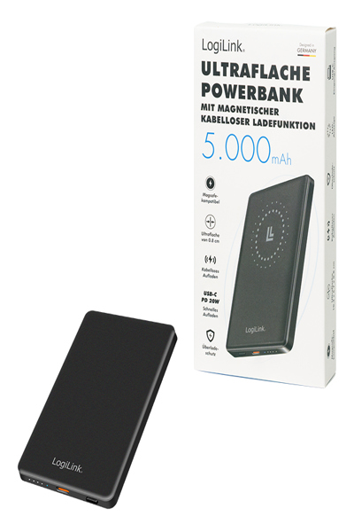 LogiLink PA0352 - Powerbank LiPo MagSafe 15 W USB-C PD schwarz - PA0352