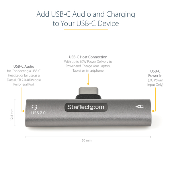 USB C Audio & Charge Adapter, USB-C Audio Adapter with USB-C Audio Headphone/Headset Port and 60W USB Type-C Power Delivery Pass-through - CDP2CAPDM