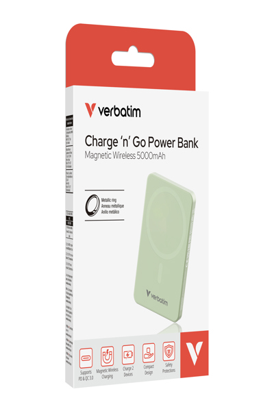 Verbatim Essential Power Bank magn.wirel. gruen. 32226 - Rechargable Battery - 32226