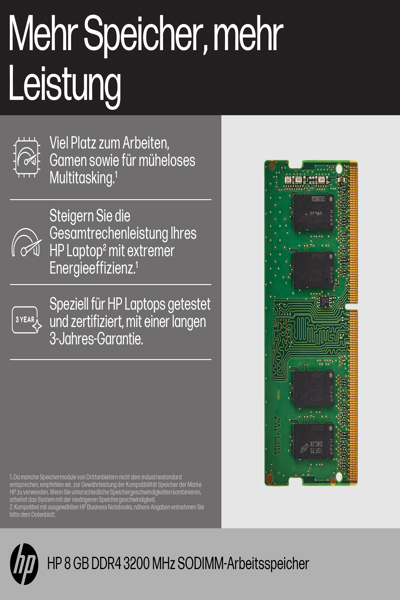 HP 8GB 3200 SODIMM Memory: DDR4 - 8C4X8AA