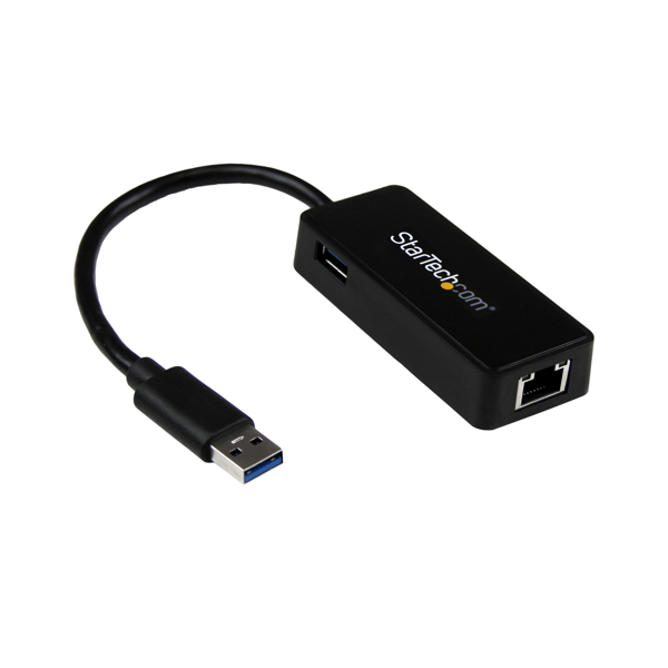 StarTech USB 3.0 to Gigabit Ethernet Adapter NIC w/ USB Port - Black - Wired - USB - Ethernet - 5000 Mbit/s - Black - USB31000SPTB