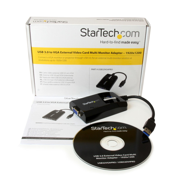StarTech USB 3.0 to VGA Adapter - 1920x1200 - 3.2 Gen 1 (3.1 Gen 1) - USB Type-A - VGA (D-Sub) output - 1920 x 1200 pixels - USB32VGAPRO