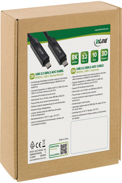INLINE USB 3.2 GEN.2 AOC CABLE USB-C 10M