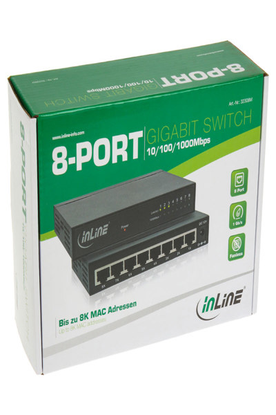 Commutateur réseau en ligne 8 ports 1 Gbit/s en métal sans ventilateur