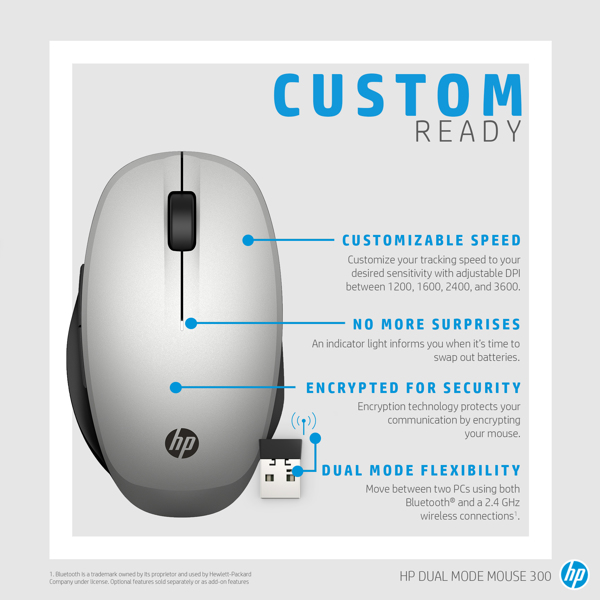 HP Dual Mode Optical Wireless Bluetooth 2.4 GHz Mouse (6CR72AA#ABB) - 6CR72AA#ABB