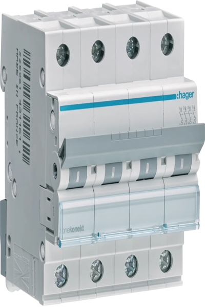Disjoncteur Hager 4 pôles C-25A 6kA MCN425