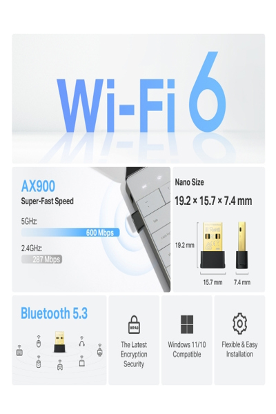TP-LINK AX900 Nano Dual Band Wi-Fi 6 Bluetooth 5 Adapter - ARCHER TX10UB NANO