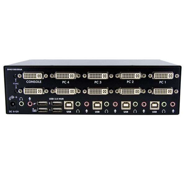 StarTech 4 Port Dual DVI USB KVM Switch with Audio & USB 2.0 Hub - 2048 x 1536 pixels - Black - SV431DD2DUA