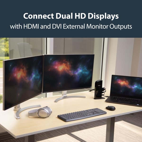 StarTech USB 3.0 Docking Station, compatible with Windows / macOS, supports dual displays, HDMI and DVI, incl. DVI to VGA adapter - Docking Station - USB - GigE - USB3SDOCKHD