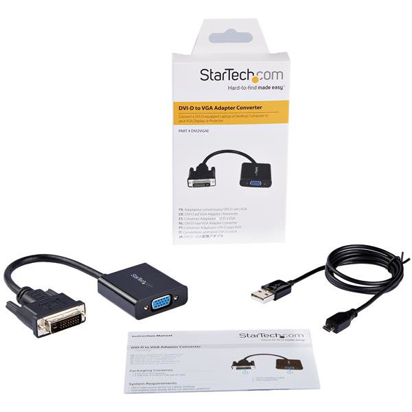 StarTech DVI-D to VGA Active Adapter Converter Cable - 1080p - 0.19 m - 1920 x 1080 pixels - 720p,1080p - Black - Active video converter - CE - FCC - RoHS - DVI2VGAE