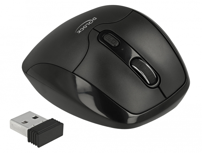 Delock 12673 - Right-hand - Optical - RF Wireless - 1600 DPI - Black - 12673