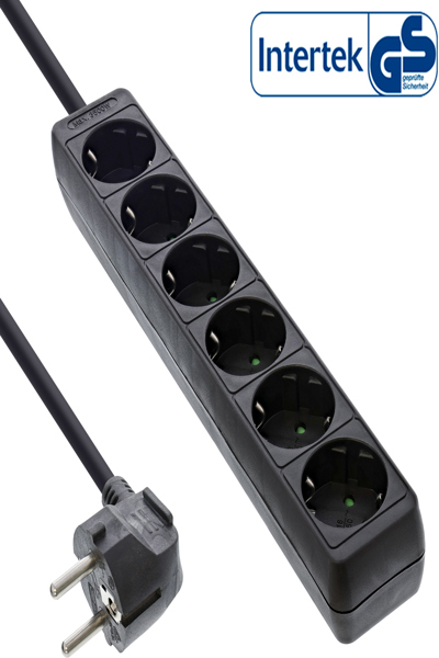Bloc multiprises InLine - 6 prises avec terre CEE 7/3 - noir - 3 m