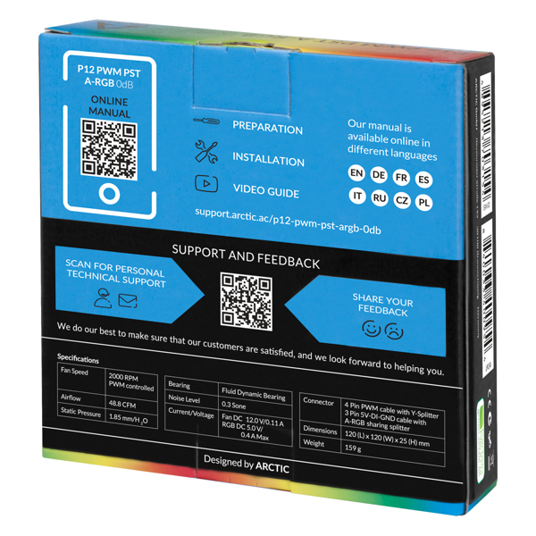 Arctic P12 12cm PWM PST ARGB 0dB Datorfläkt Fluid Dynamic - ACFAN00231A