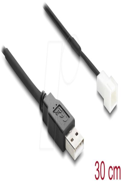 Delock Fan Cable USB 2.0 Type-A Plug to 2 Pins Populated Fan Connector Plug - Digital - 0.3 m - 91226